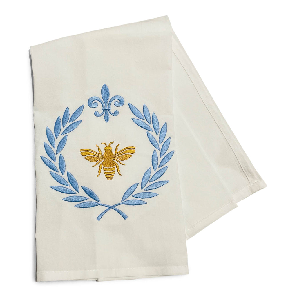 Bee on Laurel Wreath on white-Vibrantly Blue