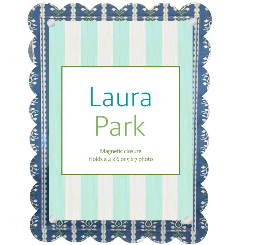 Rosemary Stripe Indigo Scalloped Picture Frame