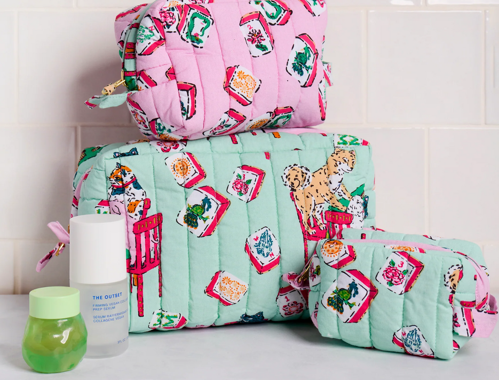 Three’s Best Pouch Set in Mah Jongg Menagerie - Printfresh