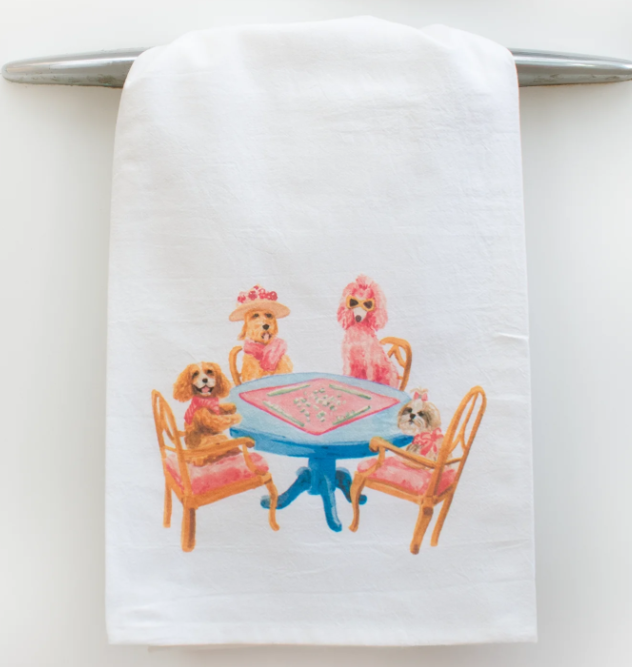 Dogs Playing Mahjong Tea Towel - Taylor Paladino