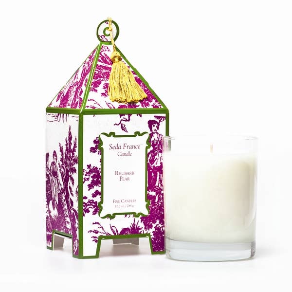 Rhubarb Pear Classic Toile Pagoda Box Candle - Seda France Candles