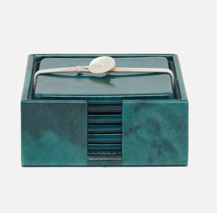 Nelson Vellum Leather Coasters - S6 - Blue Pheasant