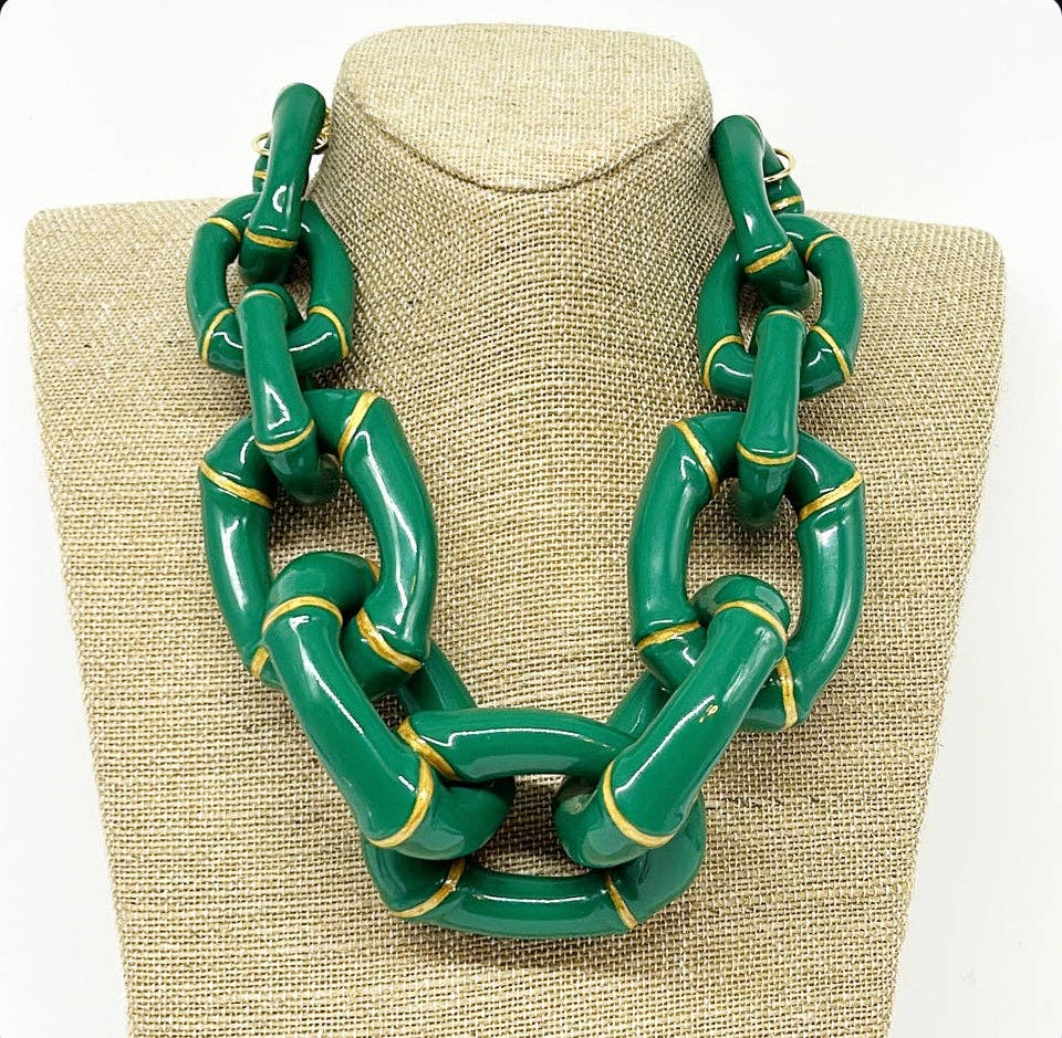 The Michelle-  Green Bamboo Link Necklace  - Parker Kennedy