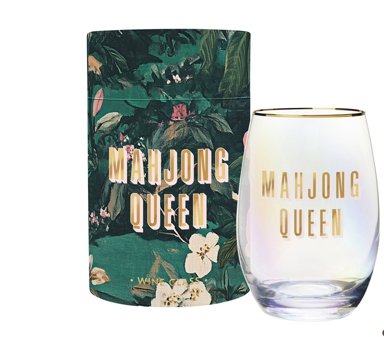 Mahjong Queen Stemless Wine Glass with Gold Foil - Santa Barbara Design Studio