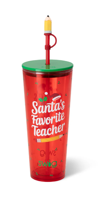 Santa's Favorite Teacher - Plastic Tumbler - 24 oz - Swig