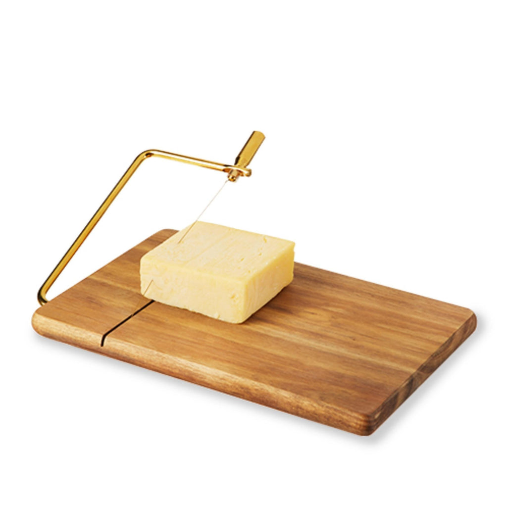 TWINE Acacia Cheese Slicing Board Wood with Gold Built-in Slicer Set