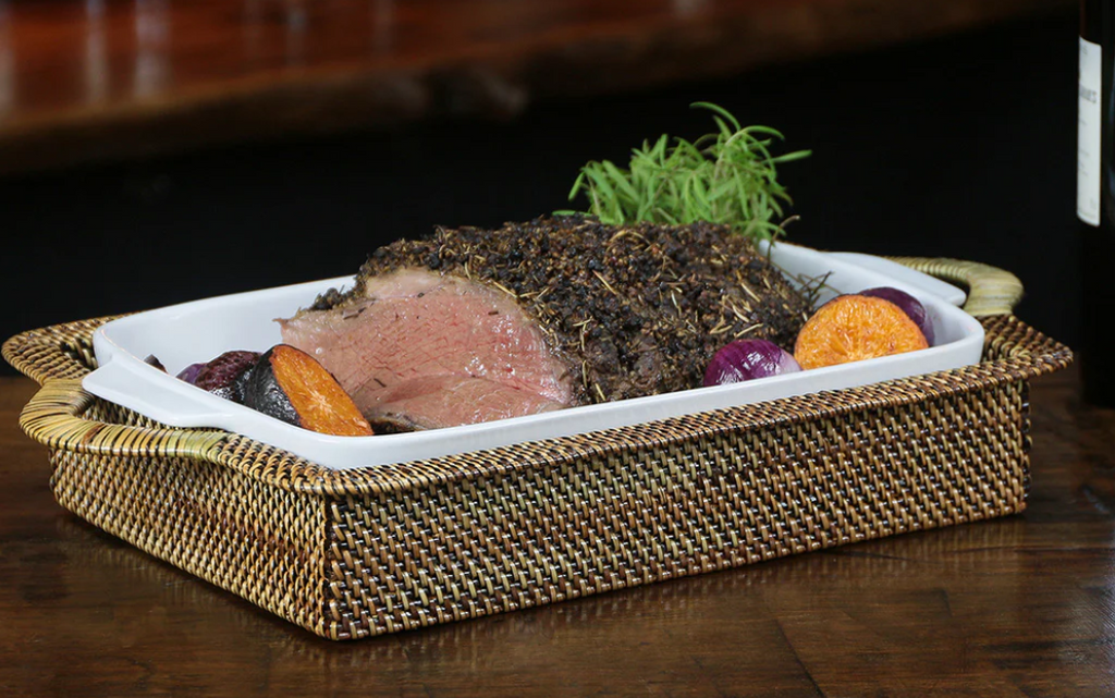 Rectangular Casserole Basket with Stoneware Roaster, Large 3QT-Calaisio