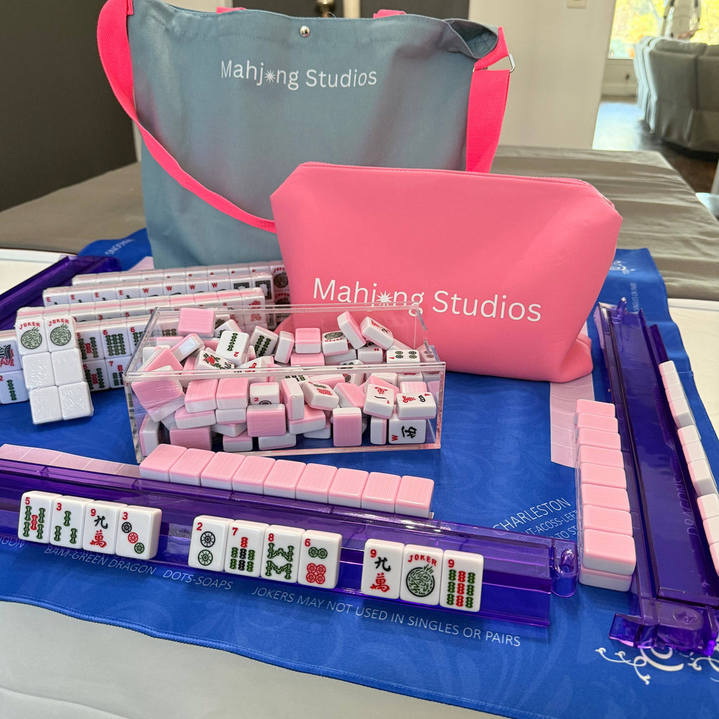 Blush Bamboo American Mahjong Full Set - 166 Tiles with Mat and Pushers - Mahjong Studios