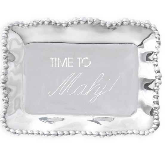 Giftables Organic Pearl Rectangular Engraved Tray "Time to MAHJ!"