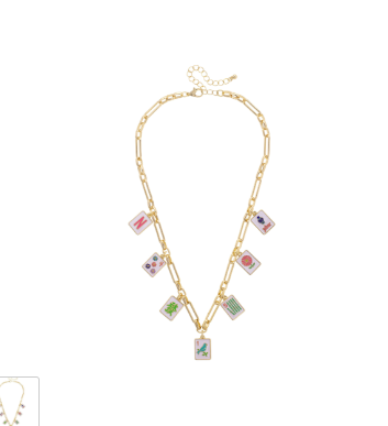 Going Mahjong! Enamel Charm Necklace in Multi - Canvas
