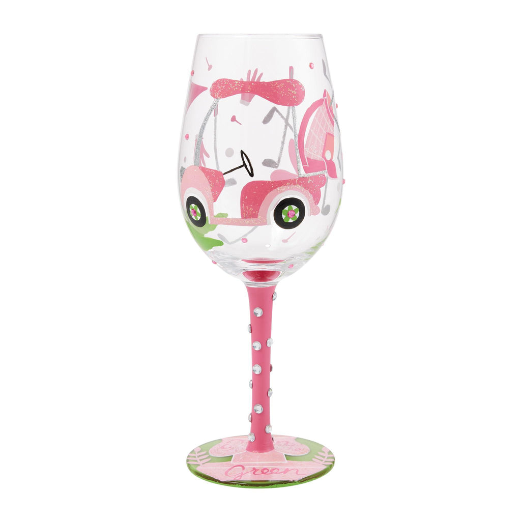 Lolita Queen of The Green Golf Cart Hand-Painted Artisan Wine Glass, 15 Ounce - Enesco