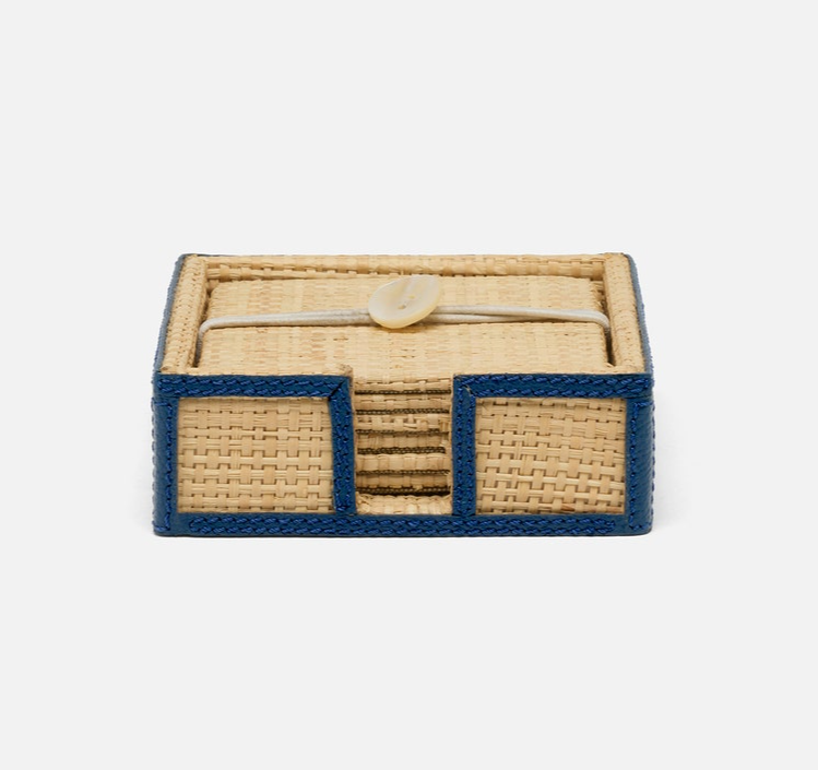 Gable Raffia and Leather Coasters - S6 - Blue Pheasant