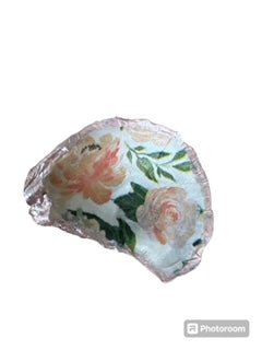 Oyster Shell Painted Pink with pink roses Trinket Dish - medium - Home 2 Court