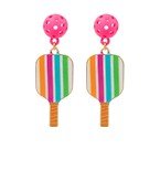 Pickleball Earrings - striped paddle & ball drop earrings - multi color stripes - Home 2 Court