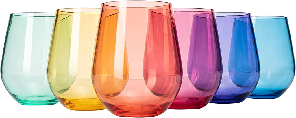 Stemless / 6 Unbreakable Colored Stemless Wine Glasses Acrylic Italian - Home 2 Court