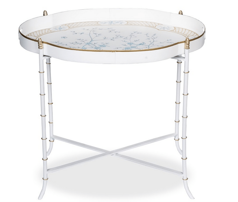 The Enchanted Home - STUNNING SCALLOPED IVORY/BLUE TRAY TABLE - Home 2 Court