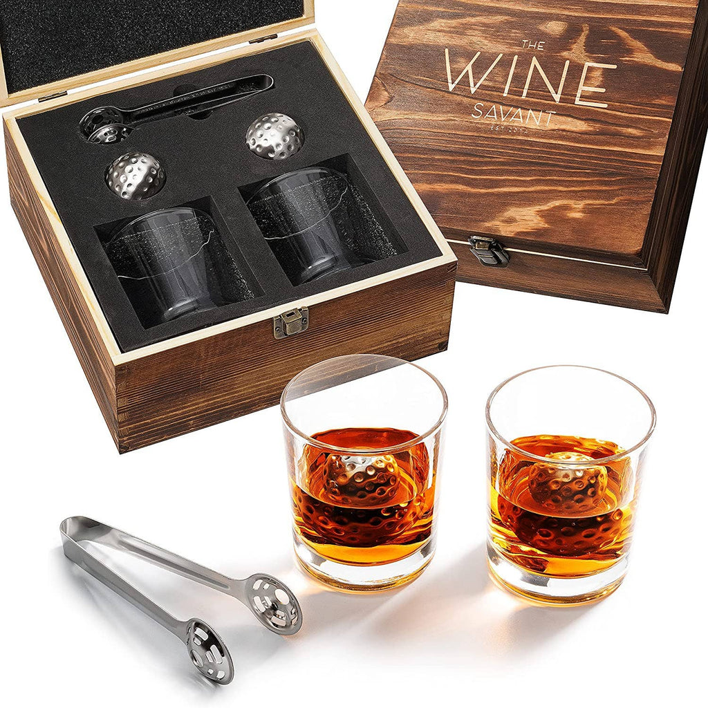 The Wine Savant / Khen Glassware - Bar Gift Set - Golf Whiskey Glasses - Golf Ball Chillers - Home 2 Court