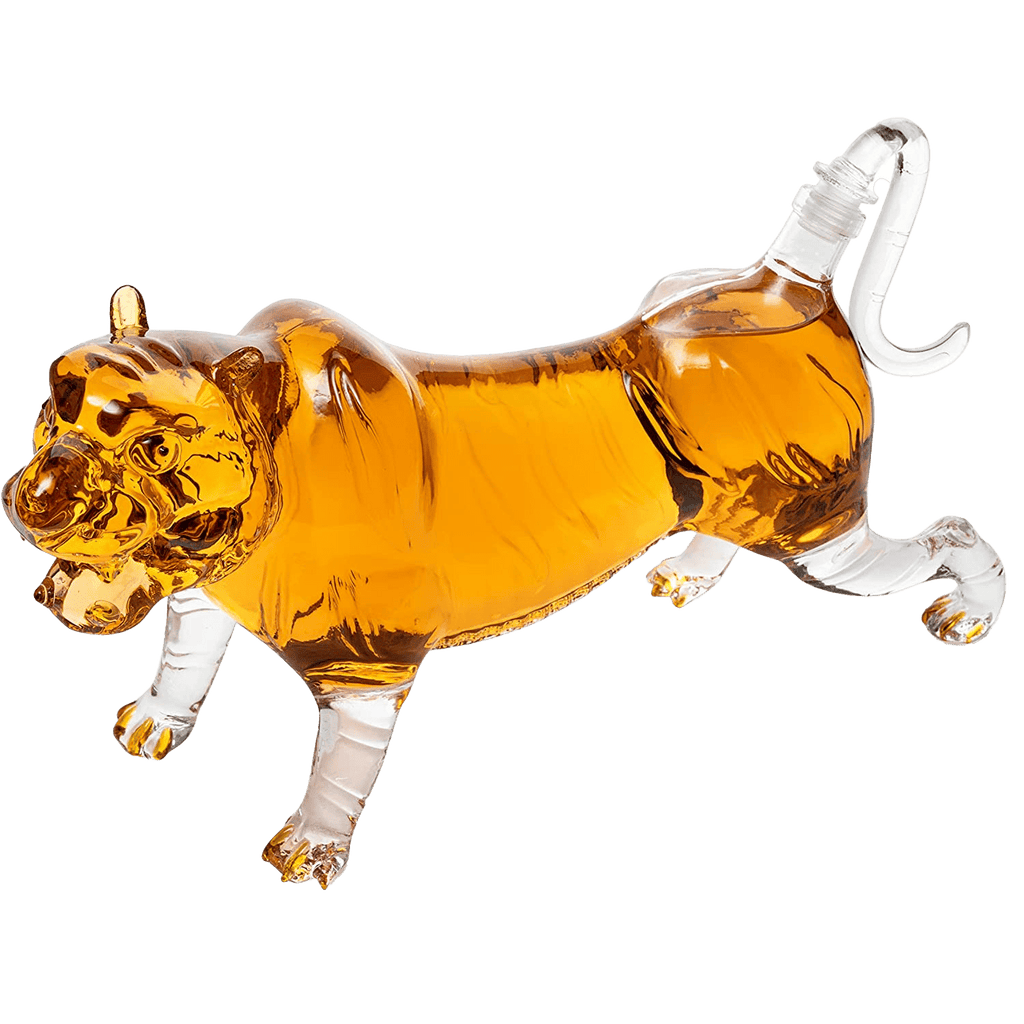 Tiger Decanter 1000ml 11"L Whiskey and Wine Decanter by The Wine Savant 7"H, Tiger Glass Decanter For Whiskey, Scotch, Spirits, Wine, For Whiskey Lovers, Tiger Lovers, Tiger King Gifts - Home 2 Court