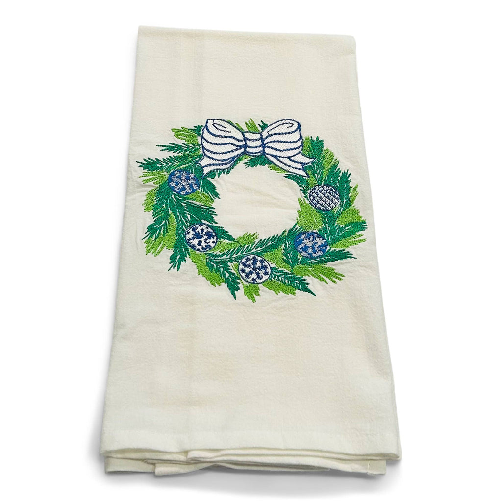 Vibrantly Blue - Towel - Chinoiserie Wreath with Blue Ornaments on Blue - Home 2 Court