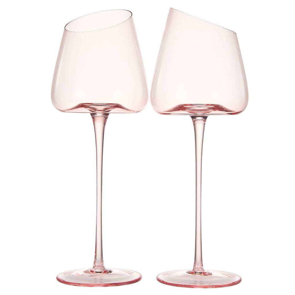 Khen Pink Wine Glasses Set of 2 Red Blush Color 18oz Slanted - Home 2 Court