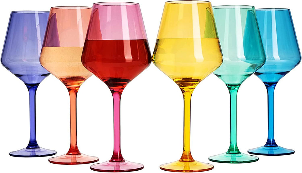 Unbreakable Colored Stemmed Wine Glasses, Acrylic oz Set - 6 - Home 2 Court